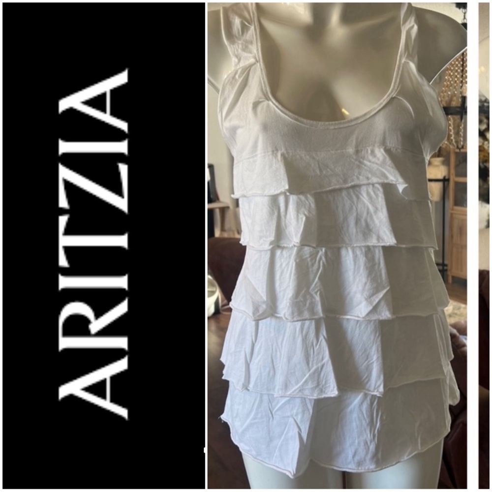 Wilfred White Layered Ruffle Pima Cotton Tank Top Size Small